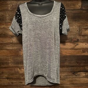 2B Bebe Gray Top with Black Studded Sleeves
